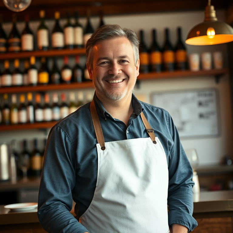 Dueño de restaurante feliz usando PedidoDirecto